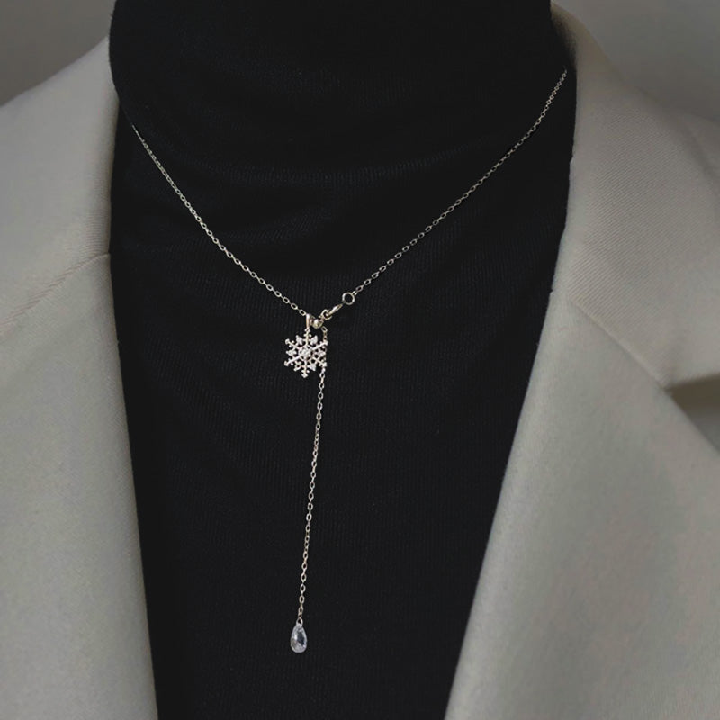 Sterling Silver & Cubic Zirconia Slide Lariat Necklace With Snowflake Pendant