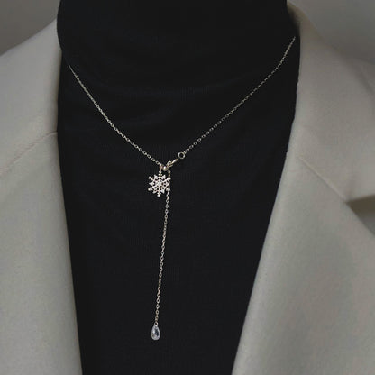 Sterling Silver & Cubic Zirconia Slide Lariat Necklace With Snowflake Pendant