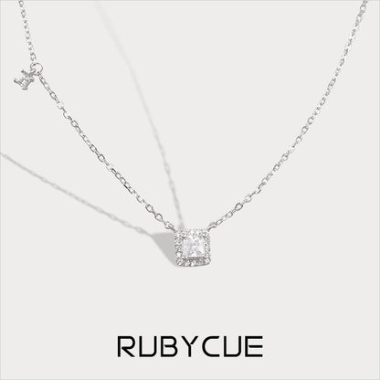 Sterling Silver & Cubic Zirconia Square Pendant Necklace